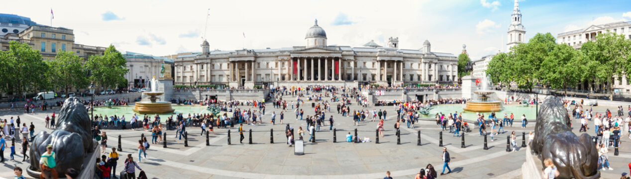 Panorama of Trafalgar Square and national gallery, London