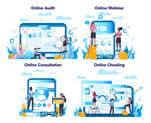 Audit online service or platform on differernt device concept set.