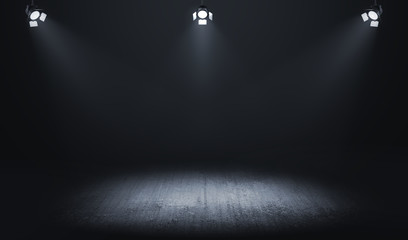 Dark room with spotlight background. - obrazy, fototapety, plakaty