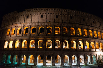 Night Colosseum with lighting. The main attraction of Rome in February 2020.
