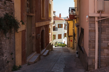 KAVALA, GREECE - SEPTEMBER, 15, 2018: Beautiful streets with old house in the old part town