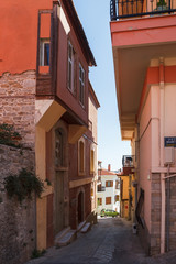 KAVALA, GREECE - SEPTEMBER, 15, 2018: Beautiful streets with old house in the old part town