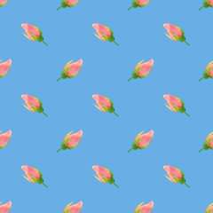 Rose flowers handmade gouache, oil paint seamless pattern gentle. Blue Background for web pages, wedding invitations, save the date cards.