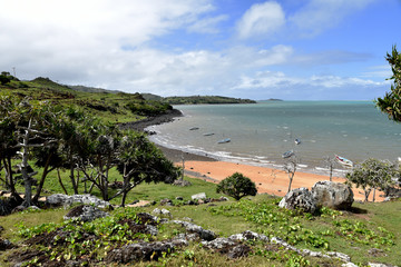 Vista de la costa este de la Île Rodrigues, la hermana pequeña de Isla Mauricio, archipiélago de...