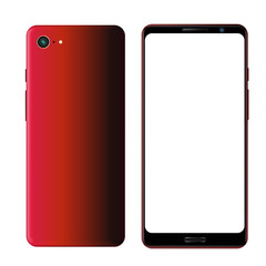 Realistic modern red smartphone isolated mockup front and back sides. Mobile phone blank screen, white screen. Device UI UX mockup for presentation template. Mobile vector device concept.