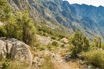 Sunny morning view of Boka Kotor Bay near Risan, Montenegro, Europe.