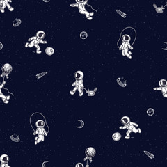 Obraz na płótnie Canvas Seamless pattern. Space background. Astronaut and lunar rover.