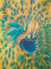 Two figures of people in the middle of a colorful background, symbolizing the speed of bliss