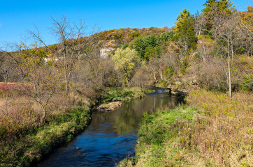 Whitewater park river and bluffs autumn landscape