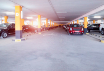 Parking for cars on a background of sunny sunset, background. Copy space, defocused