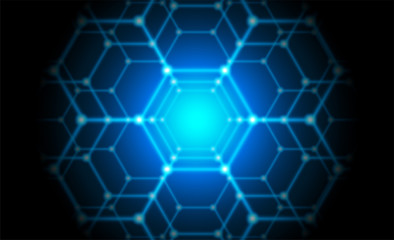 Obraz na płótnie Canvas Communications or technology, science concepts. Plexus hexagon connections blue background. Vector.