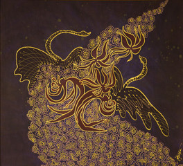  Figures of swans and dancing people with hair similar to the outlines of stars in the sky.