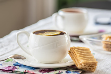 Two cups of tea or caffee