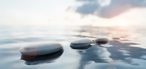 Fotobehang Rustgevend Zen stones on calm water at sunset. Spa wellness and harmony.  © Photocreo Bednarek