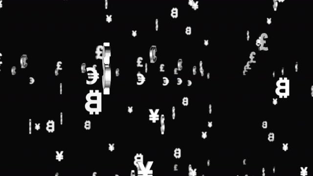 3D Rendering of world currency floating, on the dark background, with alpha matte