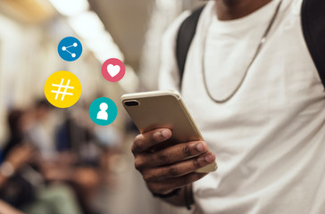 Man checking social media