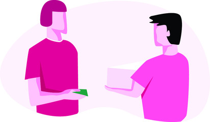 Food Delivery boy giving food and taking money