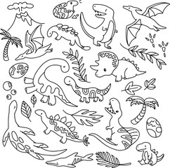 恐竜のイラストセット(白黒)