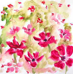 Places series. Flower field. Abstract watercolor background