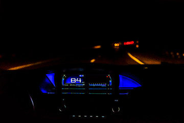 Obraz na płótnie Canvas Night Highway Scene Driver Point Of View