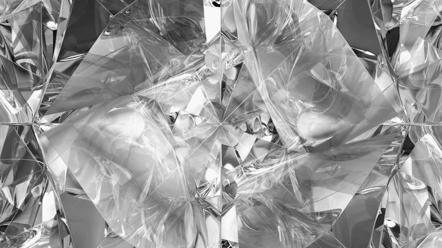 kaleidoscope abstraction rotating sparkling shiny glass texture. 3d render, 3d animation