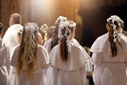 Children going to the first holy communion in the Catholic church