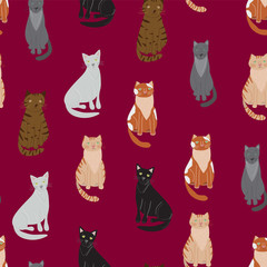 Cartoon Cute Cat Concept Seamless Pattern Background. Vector