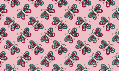 Beautidul colorful butterfly isolated on a white background. Hand drawing sketch with alcohol markers. pattern illustration