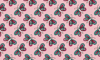 Beautidul colorful butterfly isolated on a white background. Hand drawing sketch with alcohol markers. pattern illustration