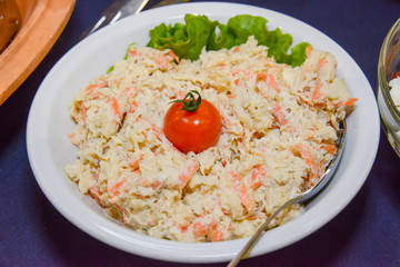 Salad with grated carrot, pasta and sour cream 