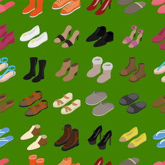 Shoes Concept Seamless Pattern Background 3d Isometric View. Vector
