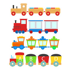 Cartoon Train Toy Children Set Concept. Vector