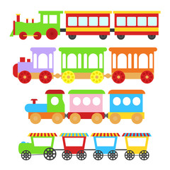 Cartoon Train Toy Children Set Concept. Vector