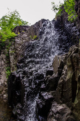 looking up a waterfall