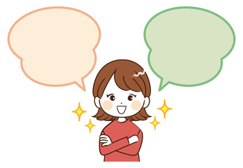 女性、ふきだし、笑顔