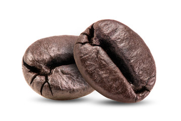 Roasted coffee beans isolated on white background