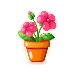Pink spring home flower in pot icon, vector illustration