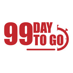 99 day to go label, red flat with  promotion icon, Vector stock illustration