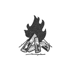 Vintage bonfire emblem.Badge of forest fire for camping on a white background