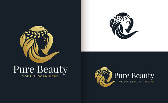 woman hair salon gold gradient logo design