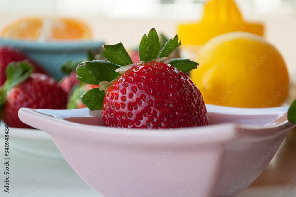 Wall mural he Big Sweet Red Strawberry , On The Table. Healthy Raw Fruits