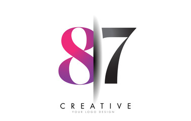 87 8 7 Grey and Pink Number Logo with Creative Shadow Cut Vector.