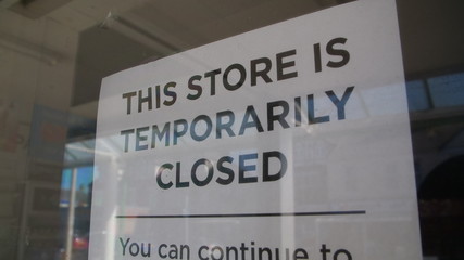 Independent shop closed until further notice in window due to the COVID 19 coronavirus pandemic,...