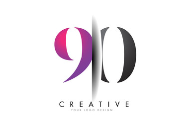 90 9 0 Grey and Pink Number Logo with Creative Shadow Cut Vector.