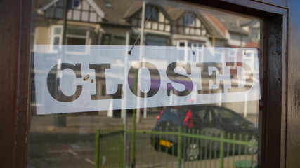 Independent shop closed until further notice in window due to the COVID 19 coronavirus pandemic,...