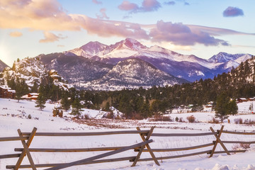 Fototapeta na wymiar Longs Peak Mountain at Sunrise Viewed from Estes Park Colorado