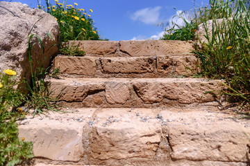 Natural stone stairs landscaping. Old stone stair case in the ancient place.