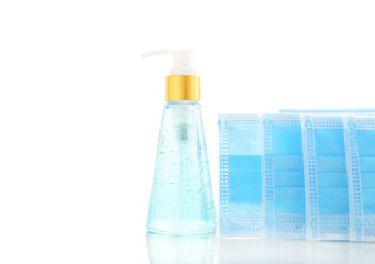 Alcohol gel bottle sanitizer hand and Medical face masks