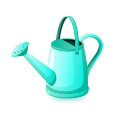 Turquoise watering can isolated on white, vector illustration