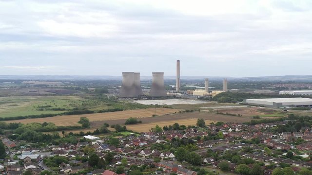 Pre demolition of Didcot power station cooling towers in the hours before blowdown. Sutton Courtney in front